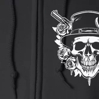 Skeleton Roses 1980s Glam Rock 80s Guitar Guns Skull Roses Full Zip Hoodie