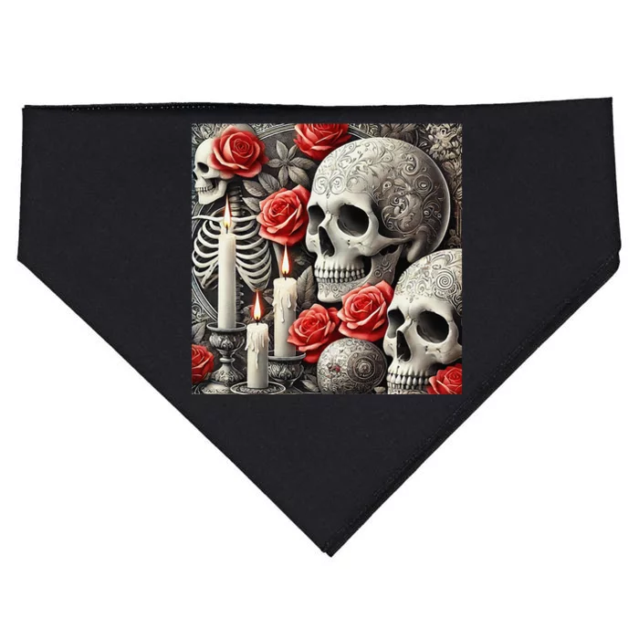 Skulls Roses And Candles Halloween Thrills Spooky Scary USA-Made Doggie Bandana