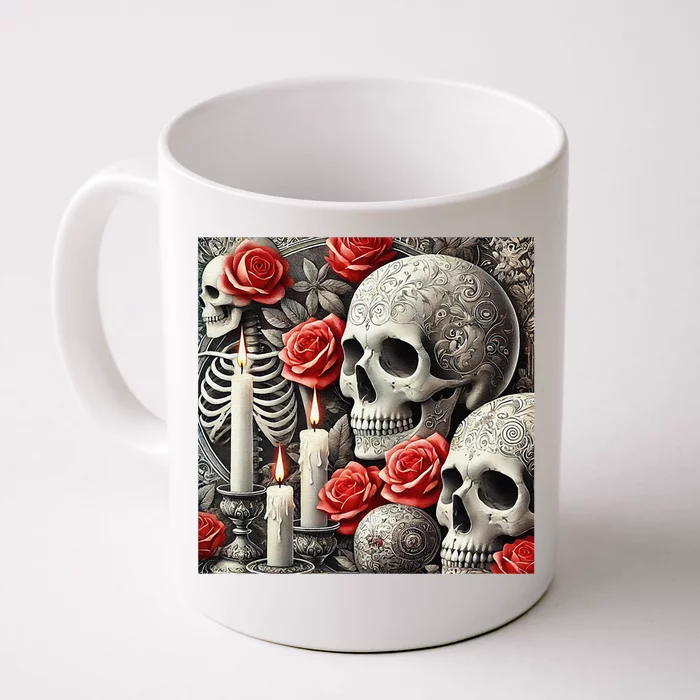 Skulls Roses And Candles Halloween Thrills Spooky Scary Front & Back Coffee Mug