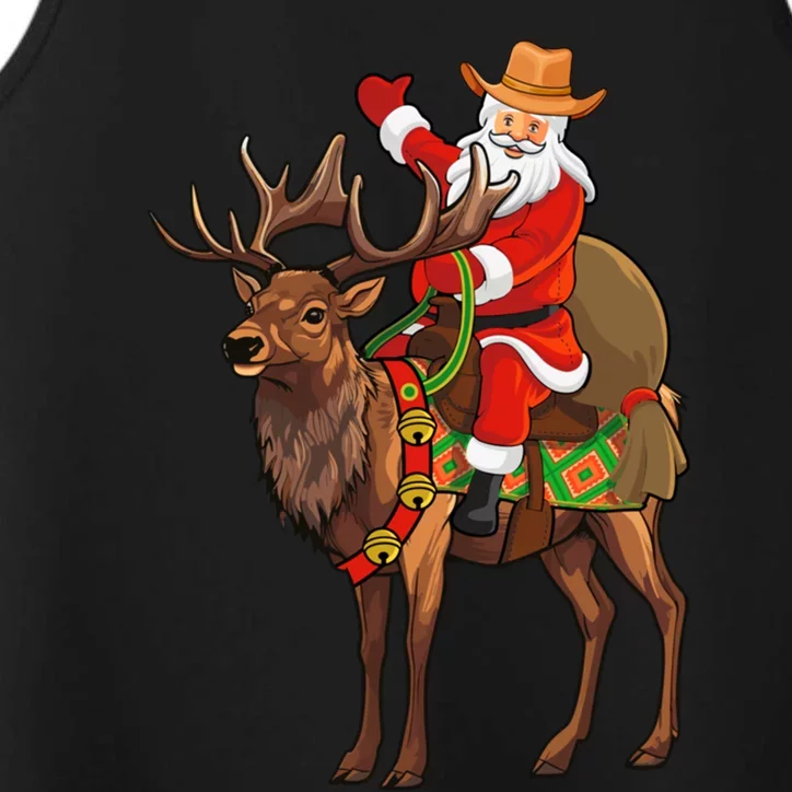 Santa Riding A Reindeer Funny Cow Christmas Gift Performance Tank