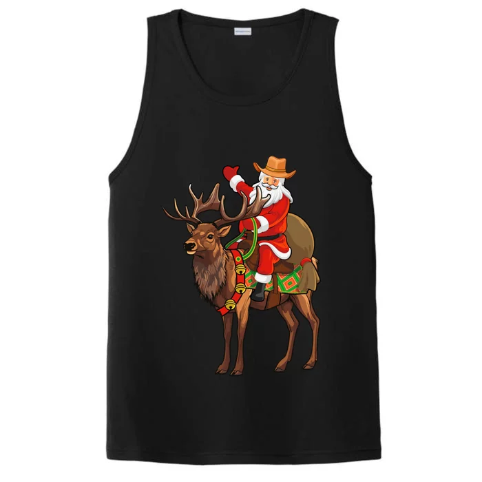 Santa Riding A Reindeer Funny Cow Christmas Gift Performance Tank