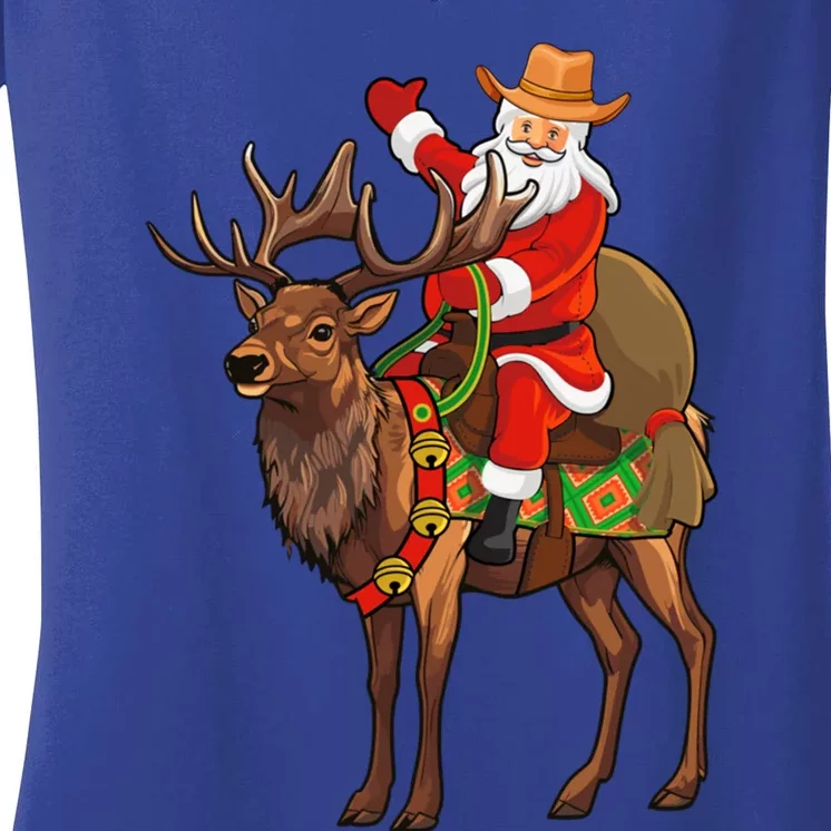 Santa Riding A Reindeer Funny Cow Christmas Gift Women's V-Neck T-Shirt