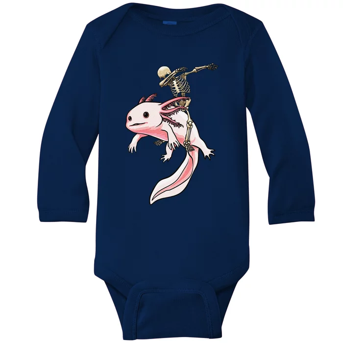 Skeleton Riding Axolotl Halloween Costume Cute Animal Lover Baby Long Sleeve Bodysuit