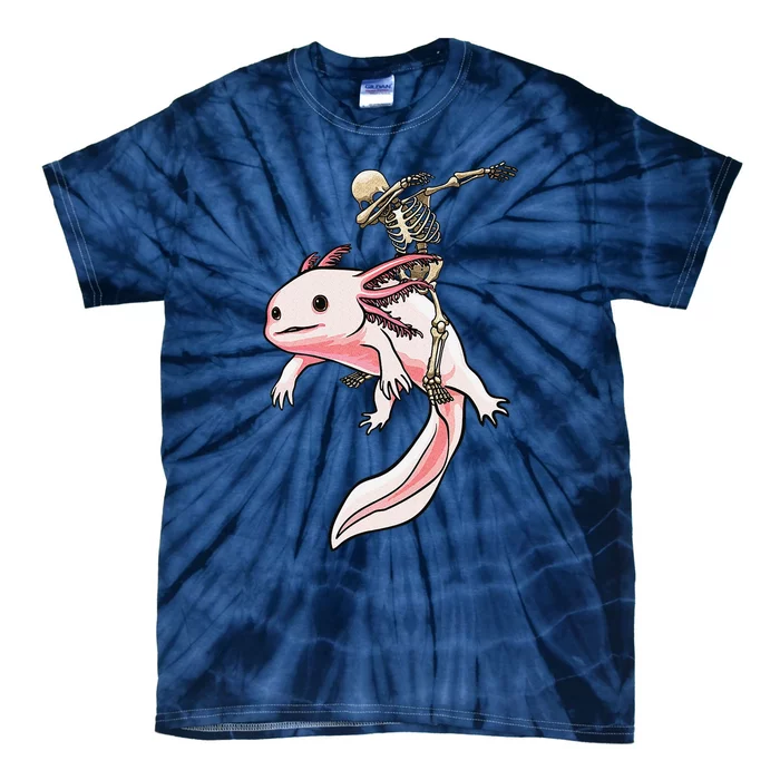 Skeleton Riding Axolotl Halloween Costume Cute Animal Lover Tie-Dye T-Shirt