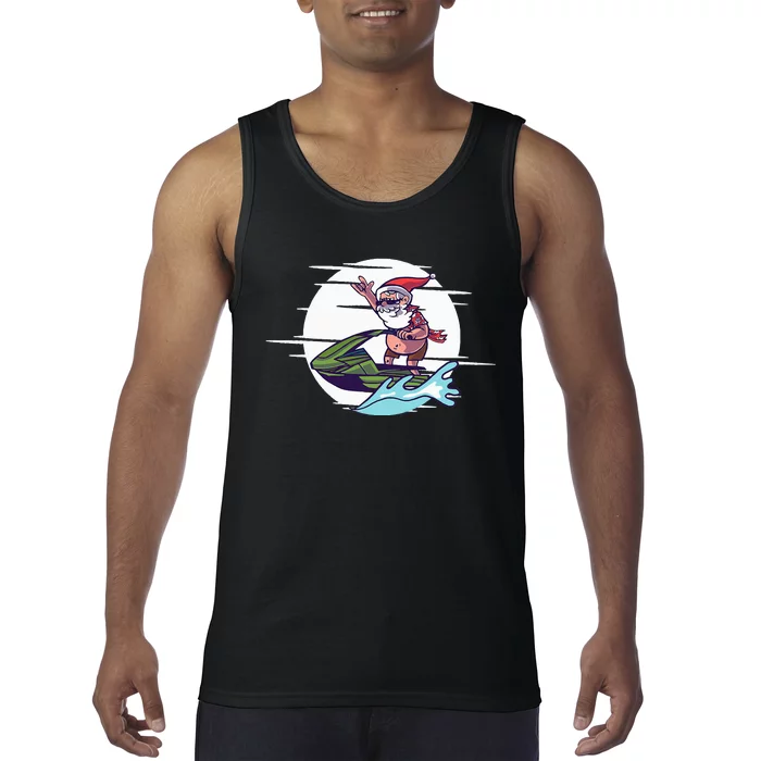 Santa Riding a Jet Ski Funny Xmas Santa Claus Tank Top