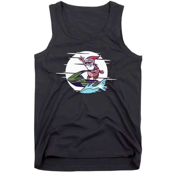 Santa Riding a Jet Ski Funny Xmas Santa Claus Tank Top