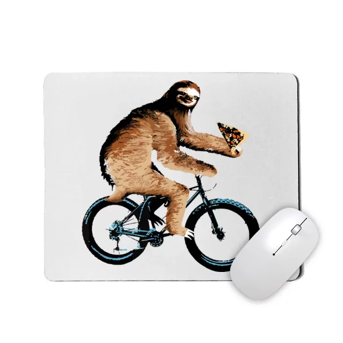 Sloth Riding A Bicycle Eating Pizza Tee, Fatbike Mousepad