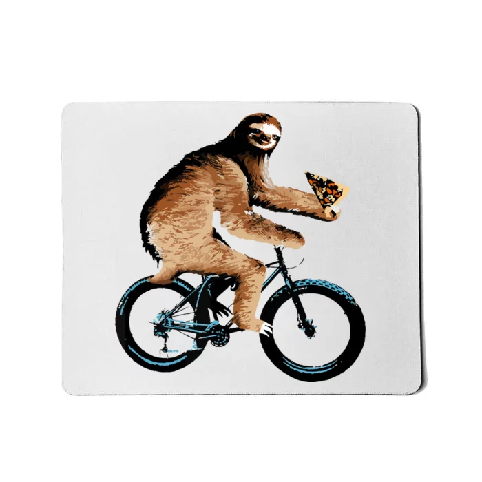 Sloth Riding A Bicycle Eating Pizza Tee, Fatbike Mousepad