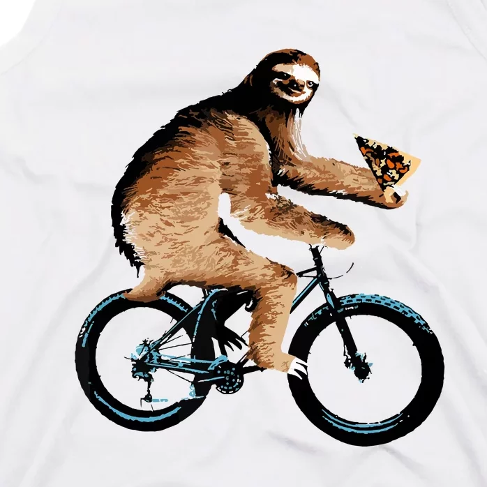 Sloth Riding A Bicycle Eating Pizza Tee, Fatbike Tank Top