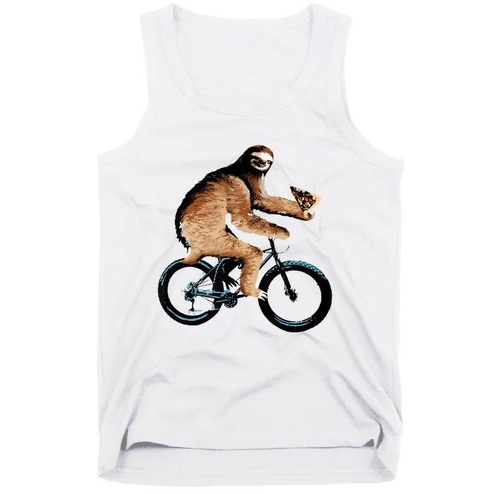 Sloth Riding A Bicycle Eating Pizza Tee, Fatbike Tank Top