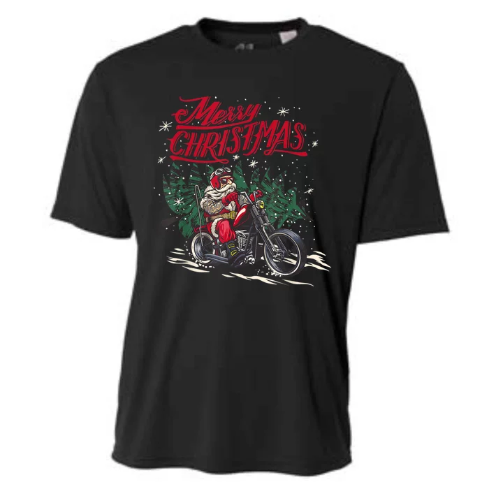 Santa Riding A Motorcycle Christmas Design Cooling Performance Crew T-Shirt