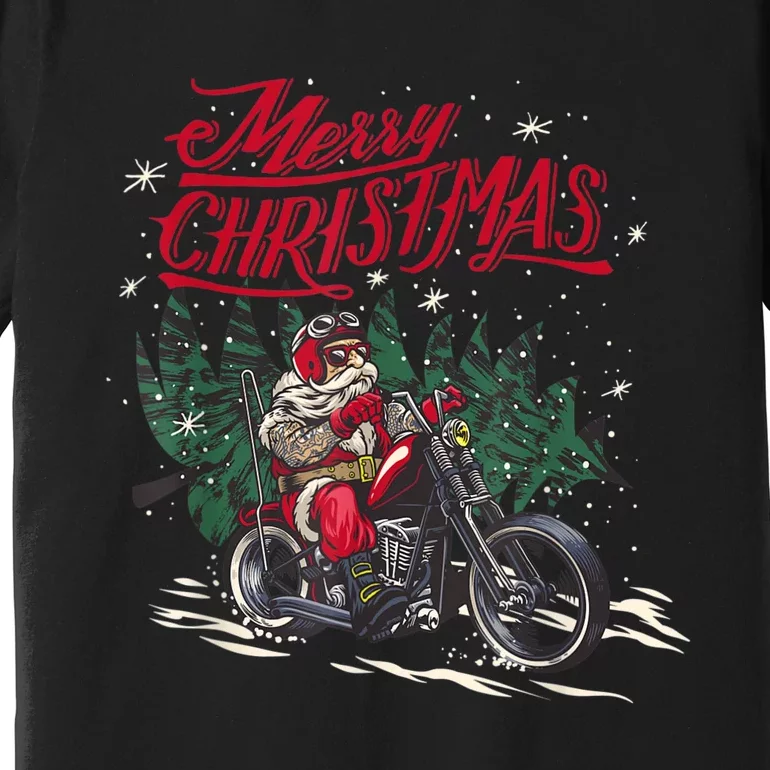 Santa Riding A Motorcycle Christmas Design Premium T-Shirt