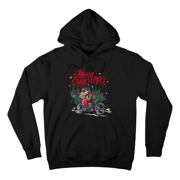 Santa Riding A Motorcycle Christmas Design Tall Hoodie