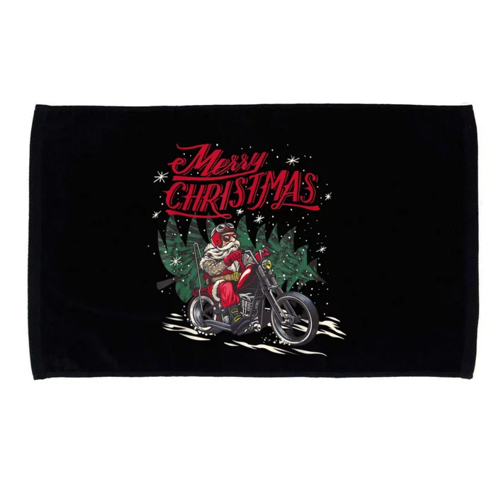 Santa Riding A Motorcycle Christmas Design Microfiber Hand Towel