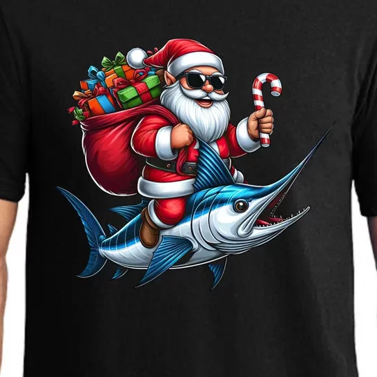 Santa Riding A Majestic Ocean Marlin Fish Christmas Funny Giflt Pajama Set