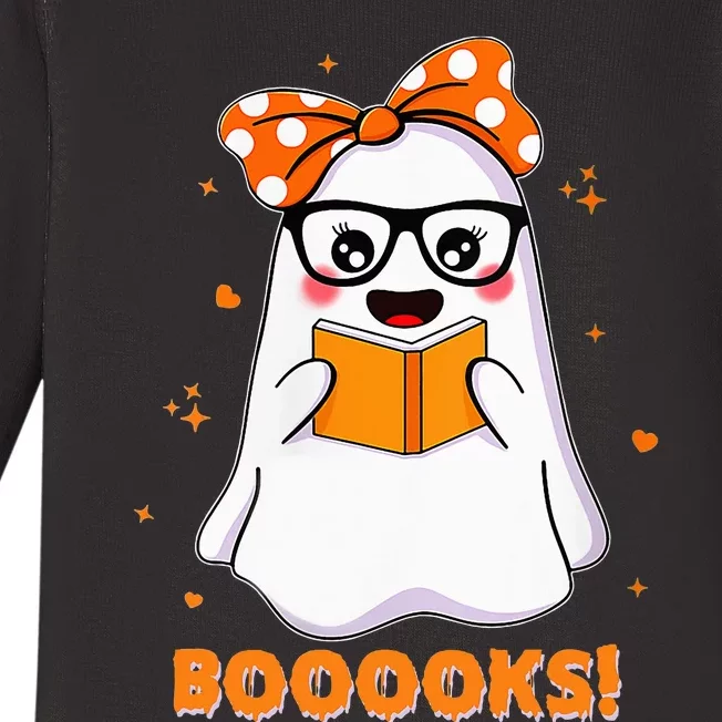 Spooky Reads Adorable Ghost in Library Halloween Baby Long Sleeve Bodysuit