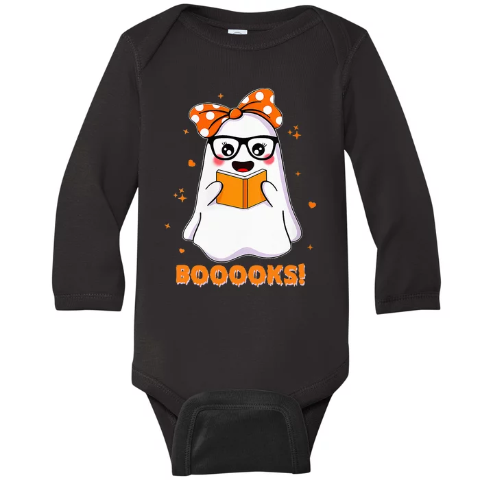 Spooky Reads Adorable Ghost in Library Halloween Baby Long Sleeve Bodysuit