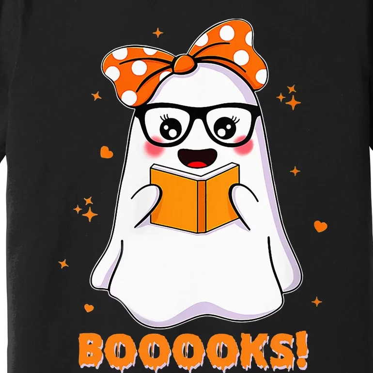 Spooky Reads Adorable Ghost in Library Halloween Premium T-Shirt