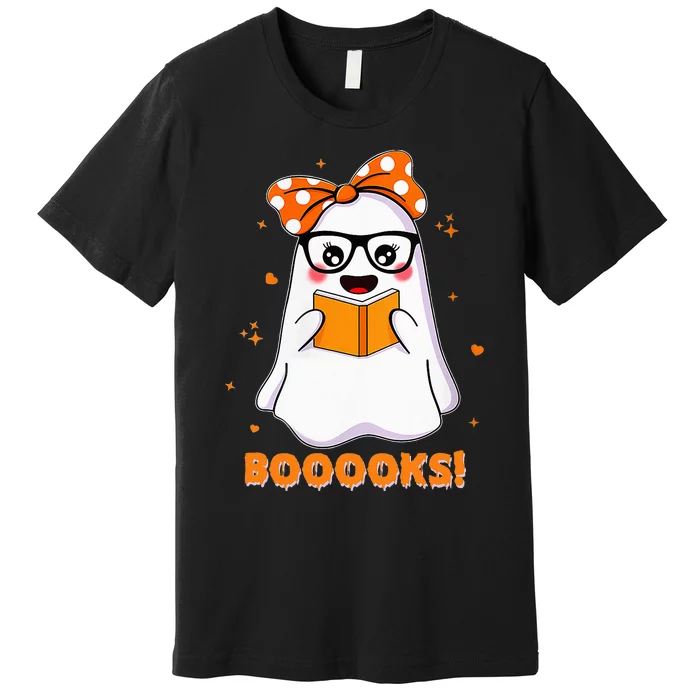 Spooky Reads Adorable Ghost in Library Halloween Premium T-Shirt