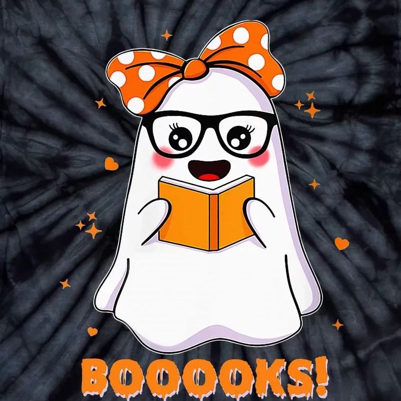 Spooky Reads Adorable Ghost in Library Halloween Tie-Dye T-Shirt