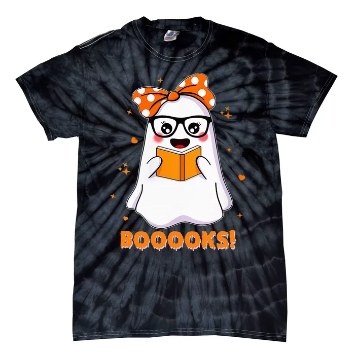 Spooky Reads Adorable Ghost in Library Halloween Tie-Dye T-Shirt