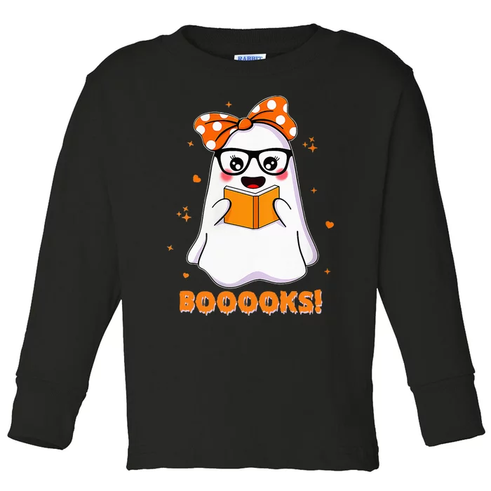 Spooky Reads Adorable Ghost in Library Halloween Toddler Long Sleeve Shirt