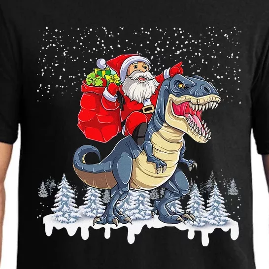 Santa Riding A Dinosaur Funny Christmas Cute Xmas Trex Pajama Set