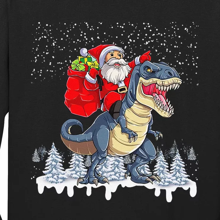 Santa Riding A Dinosaur Funny Christmas Cute Xmas Trex Tall Long Sleeve T-Shirt