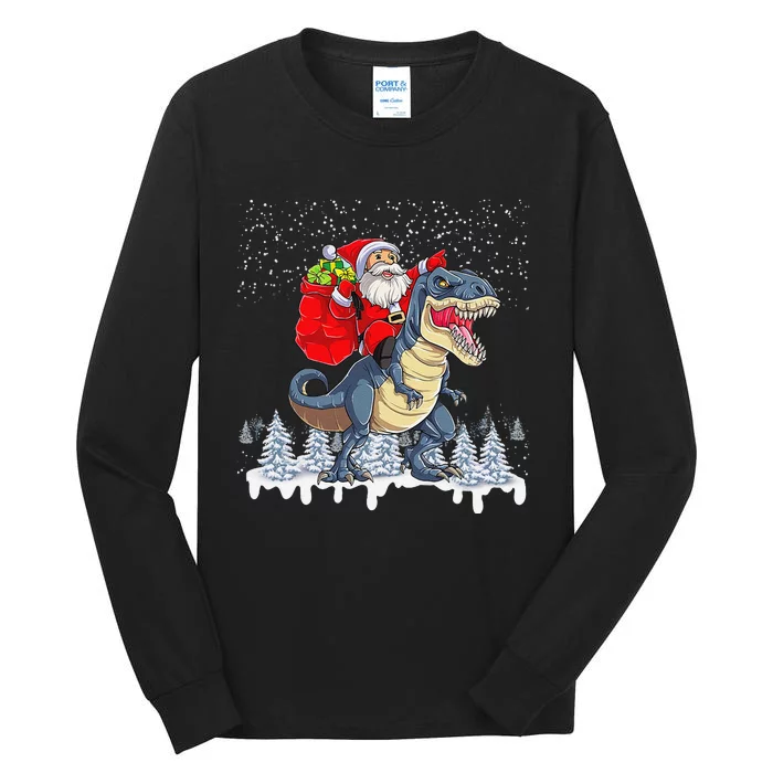 Santa Riding A Dinosaur Funny Christmas Cute Xmas Trex Tall Long Sleeve T-Shirt