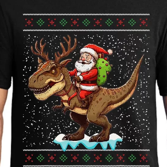 Santa Riding A Dinosaur Funny Christmas Cute Xmas Trex Pajama Set