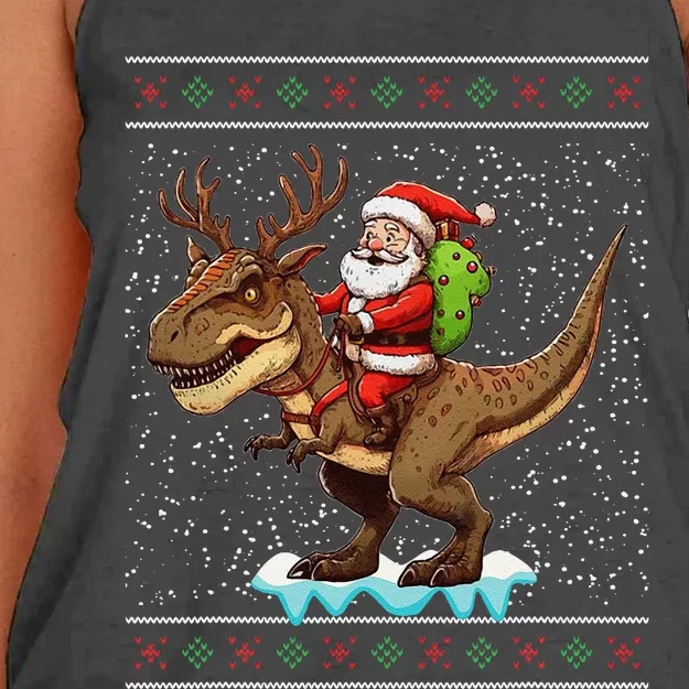 Santa Riding A Dinosaur Funny Christmas Cute Xmas Trex Women's Knotted Racerback Tank