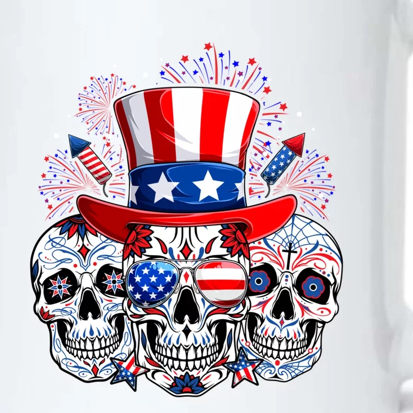 Skull Retro American Flag 4th Of July Funny Halloween Dad Gift Black Color Changing Mug