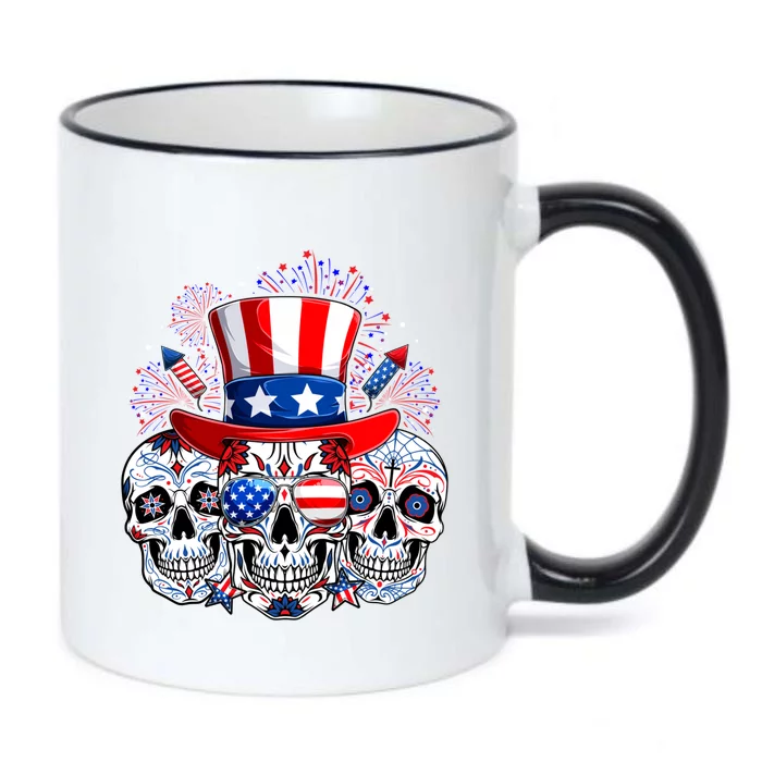 Skull Retro American Flag 4th Of July Funny Halloween Dad Gift Black Color Changing Mug