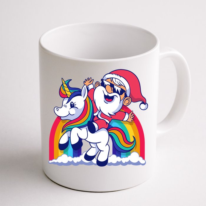 Santa Riding A Unicorn Funny Rainbow Christmas Gift Front & Back Coffee Mug