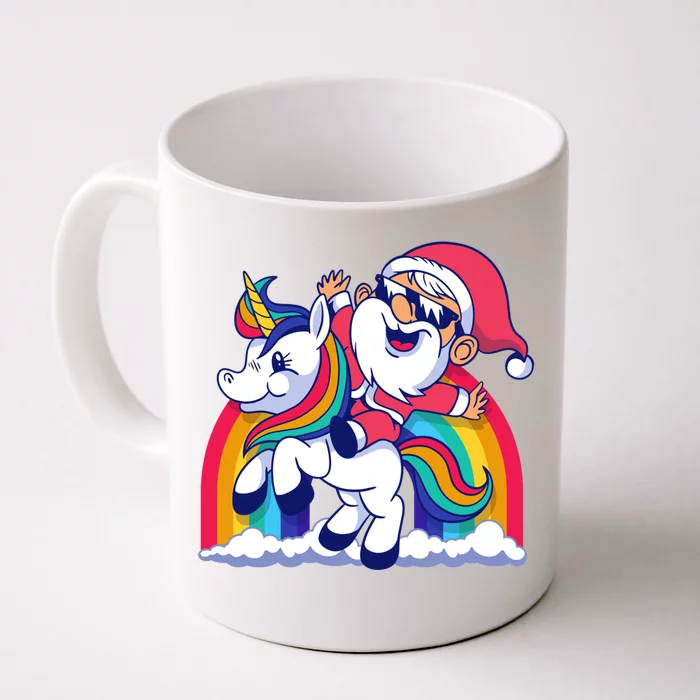 Santa Riding A Unicorn Funny Rainbow Christmas Gift Front & Back Coffee Mug