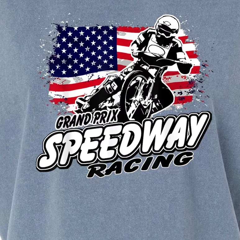 Speedway Racing American Flag Motorcycle Grand Prix Garment-Dyed Women's Muscle Tee