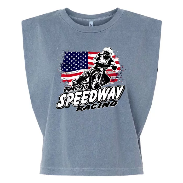 Speedway Racing American Flag Motorcycle Grand Prix Garment-Dyed Women's Muscle Tee