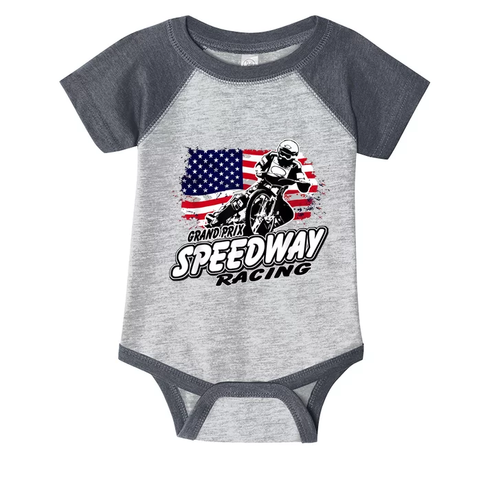 Speedway Racing American Flag Motorcycle Grand Prix Infant Baby Jersey Bodysuit