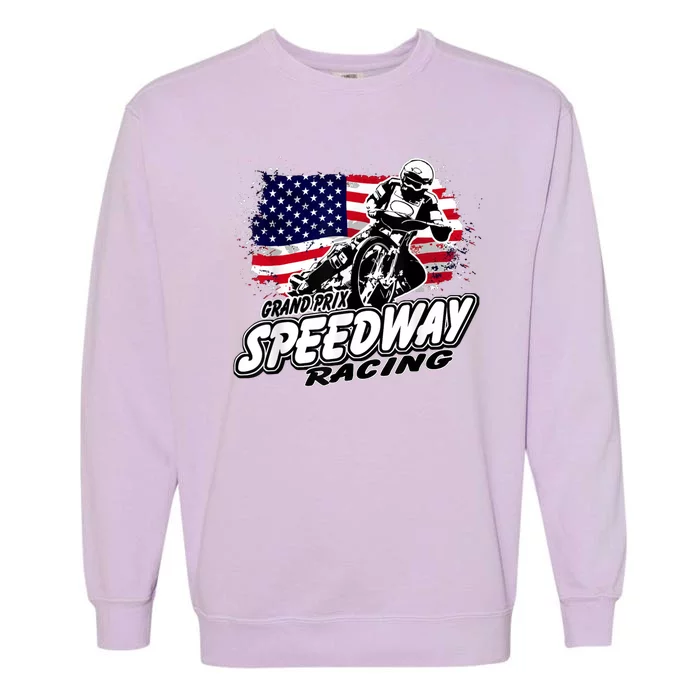 Speedway Racing American Flag Motorcycle Grand Prix Garment-Dyed Sweatshirt