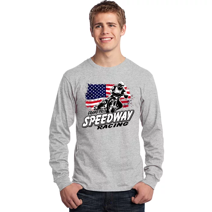 Speedway Racing American Flag Motorcycle Grand Prix Long Sleeve Shirt