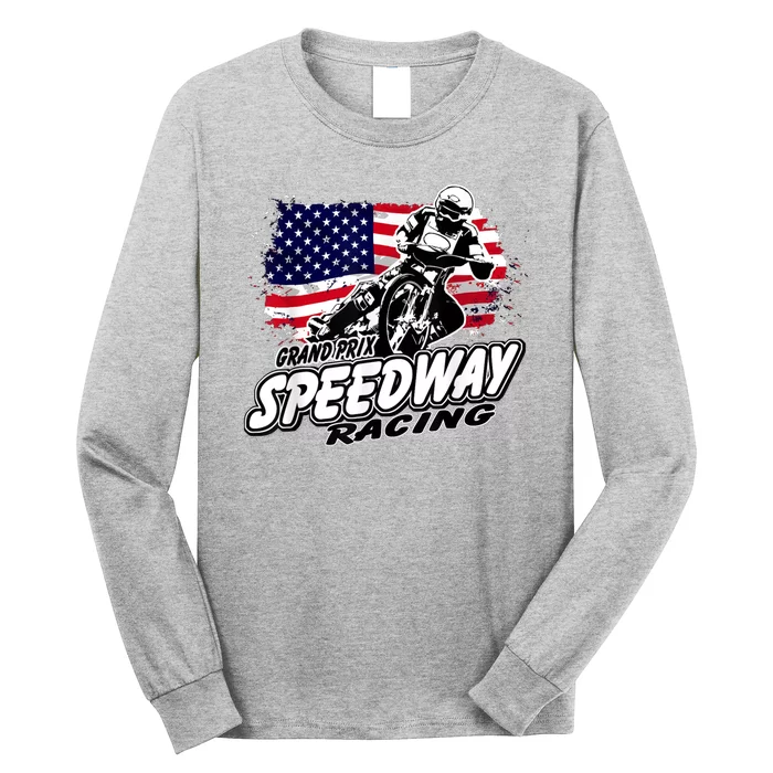 Speedway Racing American Flag Motorcycle Grand Prix Long Sleeve Shirt