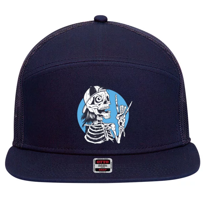 Skeleton Rock And Roll Cartoon 7 Panel Mesh Trucker Snapback Hat