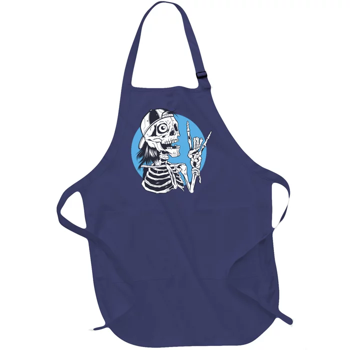 Skeleton Rock And Roll Cartoon Full-Length Apron With Pocket