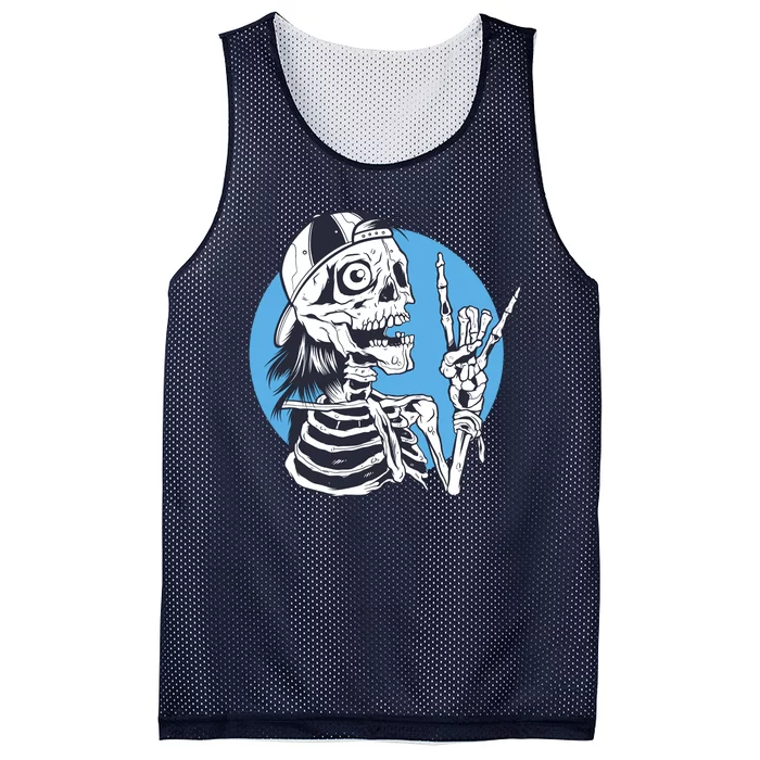 Skeleton Rock And Roll Cartoon Mesh Reversible Basketball Jersey Tank