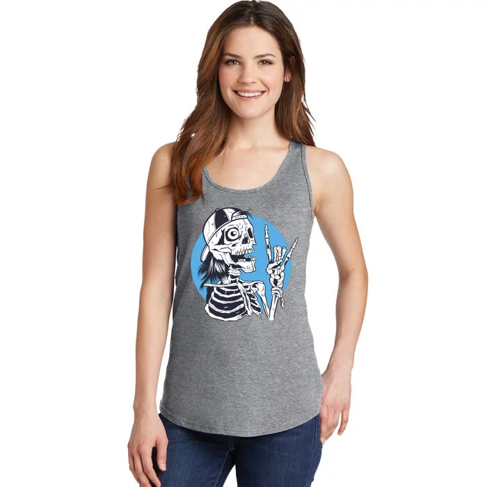 Skeleton Rock And Roll Cartoon Ladies Essential Tank