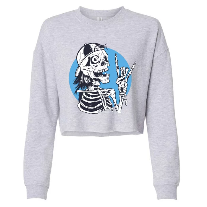 Skeleton Rock And Roll Cartoon Cropped Pullover Crew