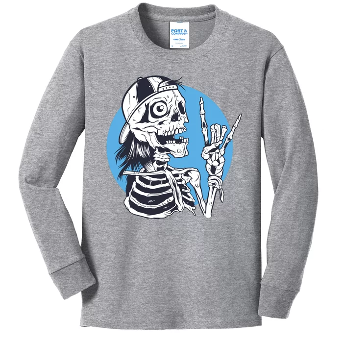 Skeleton Rock And Roll Cartoon Kids Long Sleeve Shirt