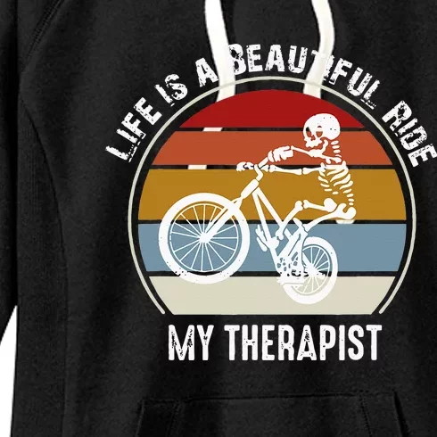 Skeleton Riding A Bicycle Life Is A Beautiful Bicycling Women's Fleece Hoodie