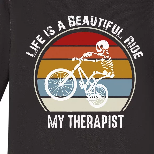 Skeleton Riding A Bicycle Life Is A Beautiful Bicycling Baby Long Sleeve Bodysuit