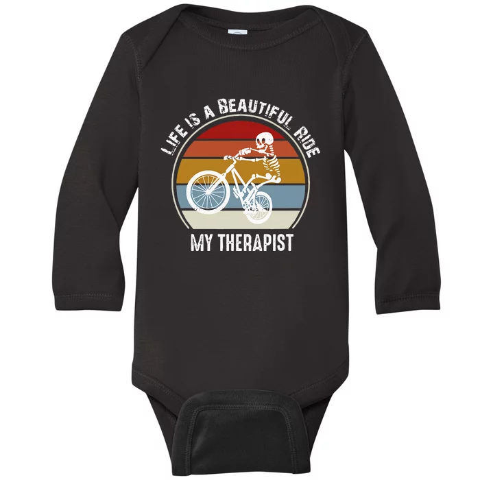 Skeleton Riding A Bicycle Life Is A Beautiful Bicycling Baby Long Sleeve Bodysuit